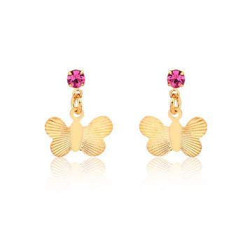 18K Gold Layered Oro Laminado Pink Cubic Zirconia Butterfly Design Plugs Kids Earrings Wholesale 21.0634/7